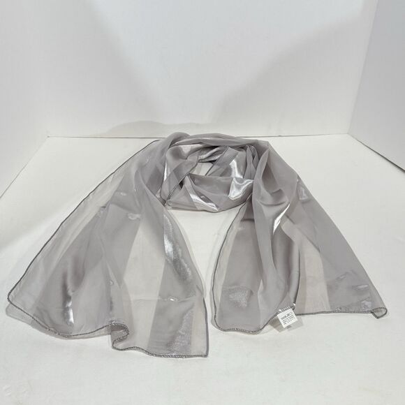Women’s Gray Satin Silver Stripe Scarf Sheer Lightweight Wrap 60”x12.5” - Picture 14 of 14